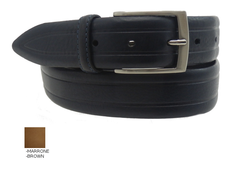 Curved leather belt - Brown - 35 mm